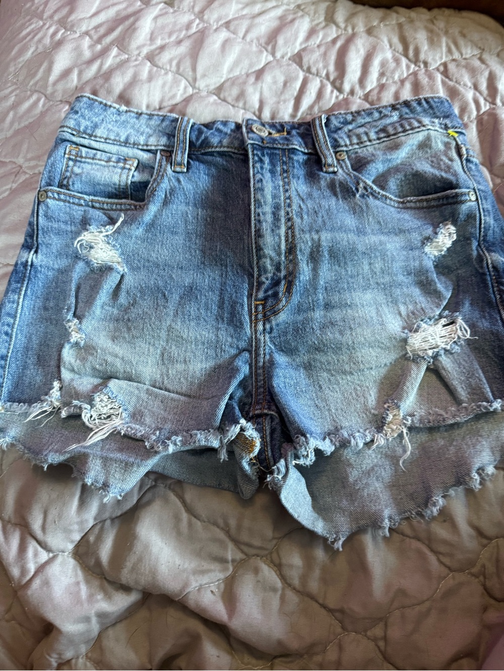 eunina Light Blue Distressed Denim Cutoff Shorts